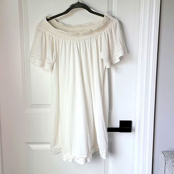 Roxy Moonlight Shadows Light Cream Off Shoulder Mini Dress - Size Small - Picture 2 of 12
